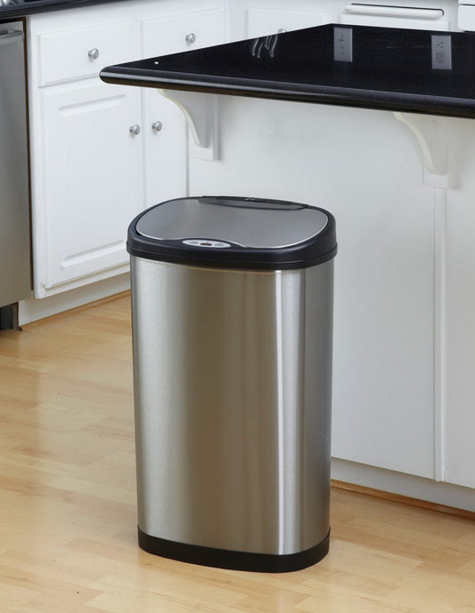 Two Auto Sensor Trash Cans 13.2 & 3.2 Gallon Capacity Stainless Steel Bins