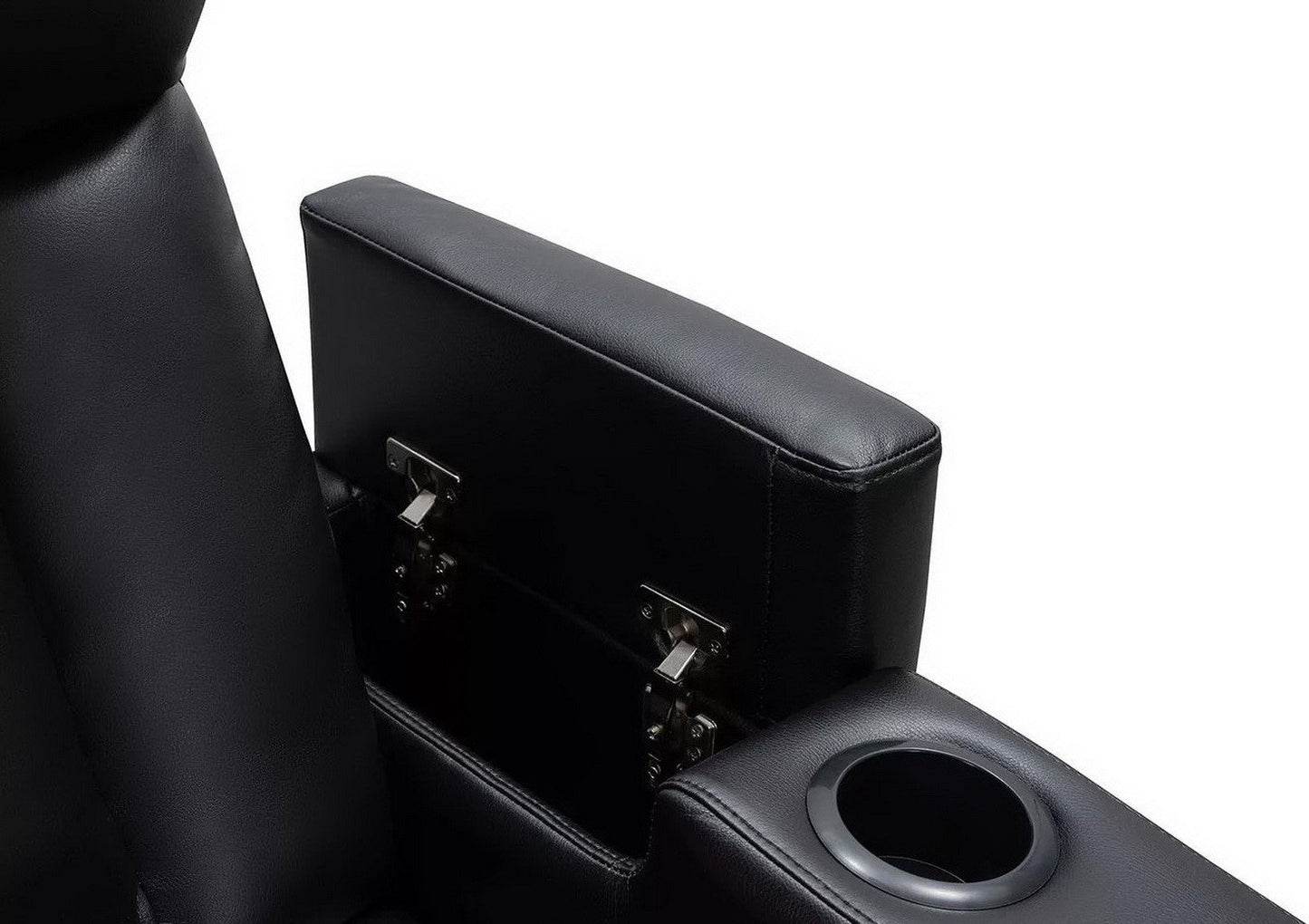 Reclining Home Theater Chair Black Bonded Leather Recliner Cup Holder Tray Table
