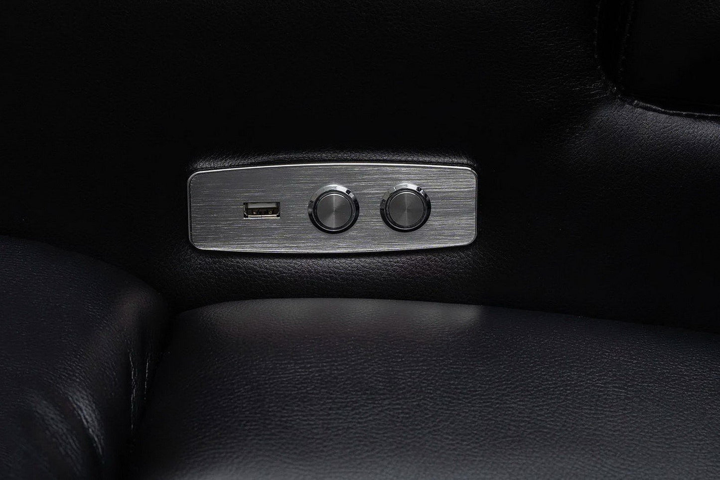 Reclining Home Theater Chair Black Bonded Leather Recliner Cup Holder Tray Table