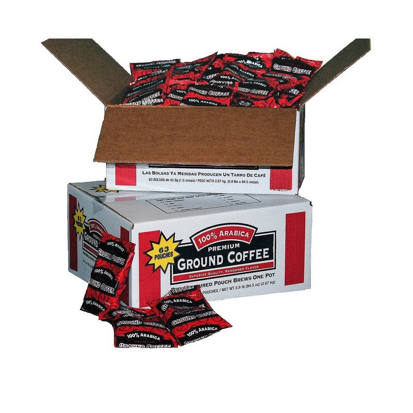 100% Arabica Ground Coffee 126 1.5 oz packs 2 Cases of 63 Office or Restaurant
