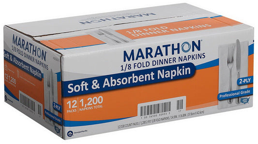 1,200 2-Ply 1/8 Fold Dinner Napkins 17" x 15" White Paper Restaurant Marathon