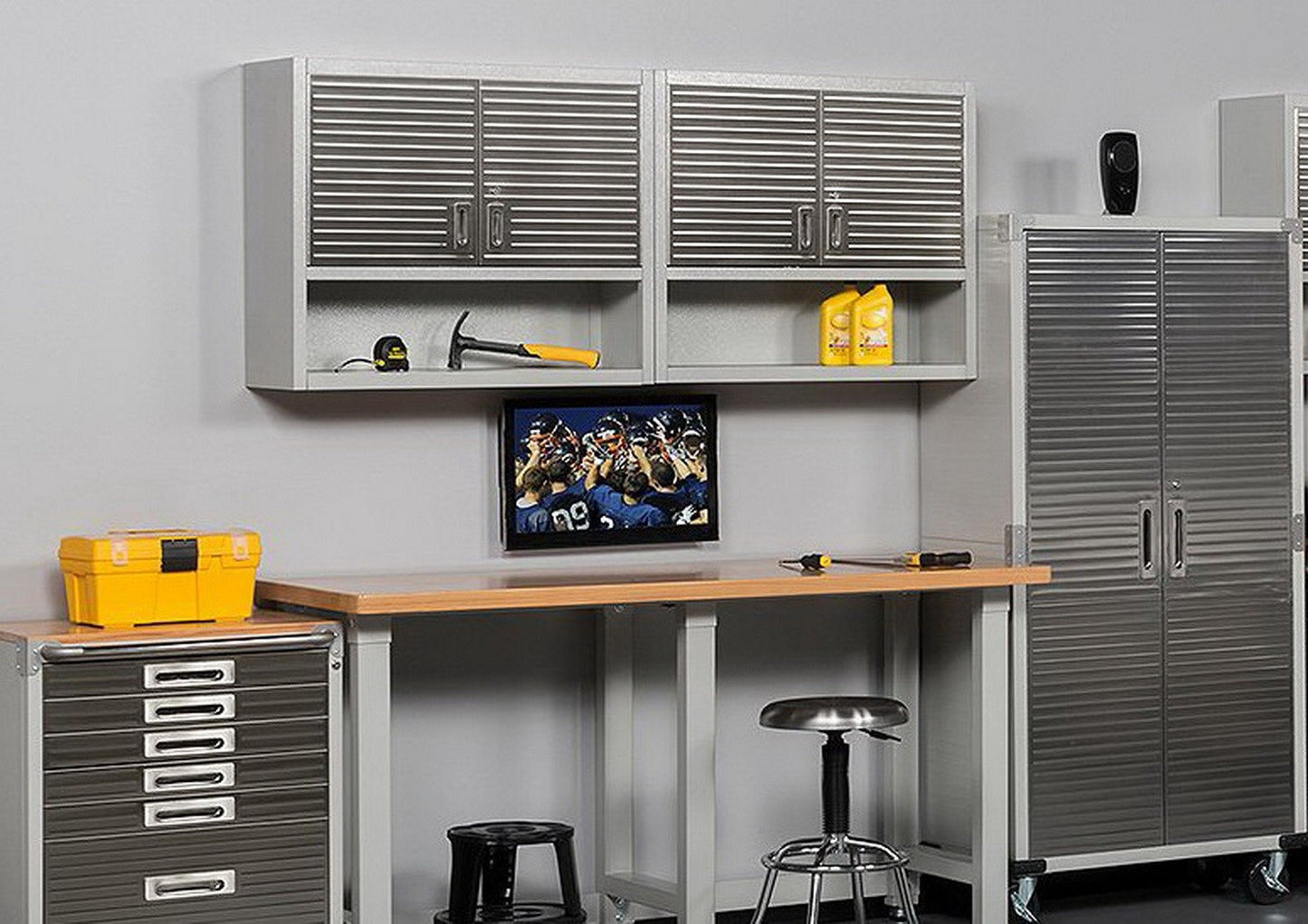 Metal Locking Wall Cabinet Tool Shop Garage Storage Shelf Heavy-Duty Steel