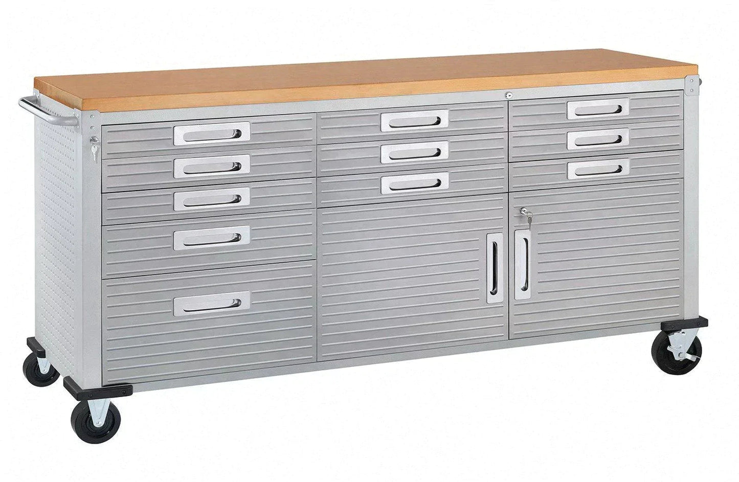 11 Drawer Tool Storage Chest Cabinet Wood Top Workbench Mobile Rolling 2 Door