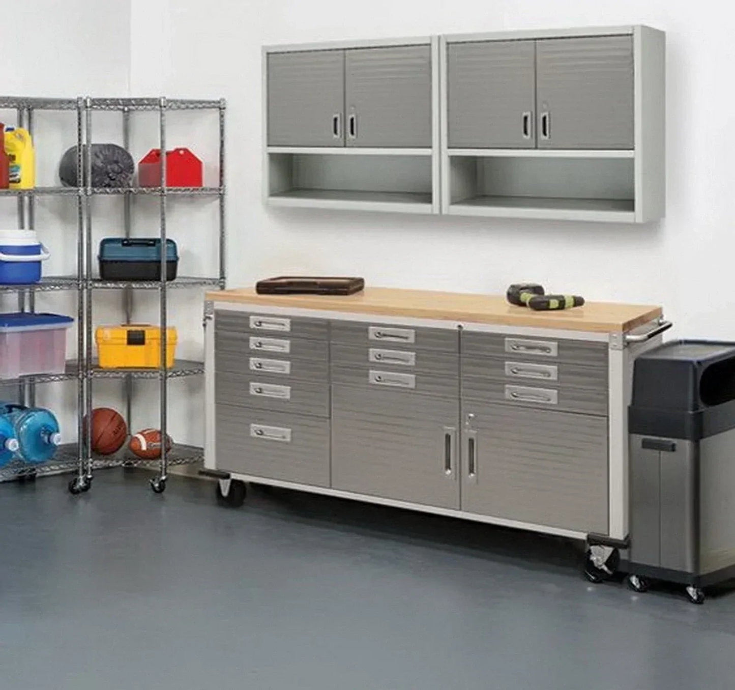 11 Drawer Tool Storage Chest Cabinet Wood Top Workbench Mobile Rolling 2 Door