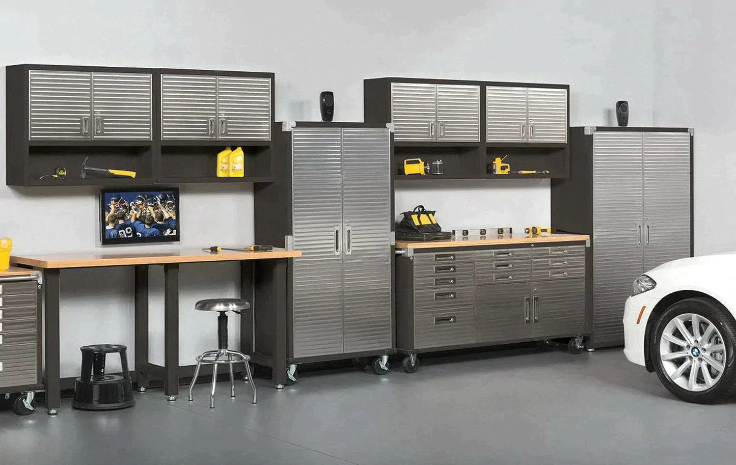 11 Drawer Tool Storage Chest Cabinet Wood Top Workbench Mobile Rolling 2 Door