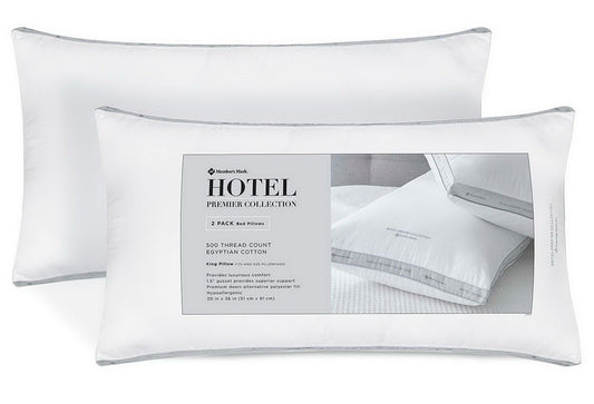 King Queen Size Bed Pillow 2 Pack 500 Thread Count Cotton Down Alternative Fill