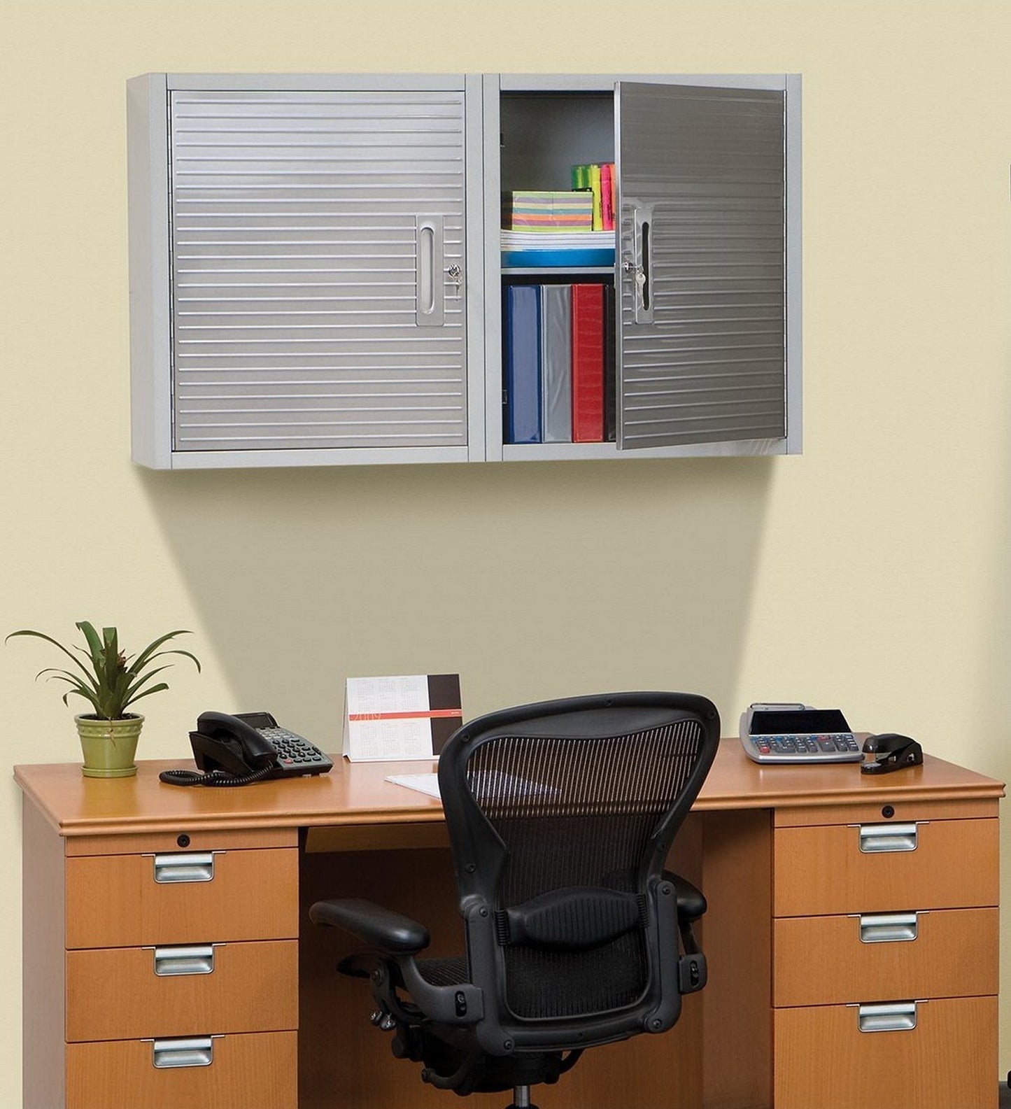 Metal Locking Wall Cabinet Tool Shop Garage Storage Shelf Heavy-Duty Steel