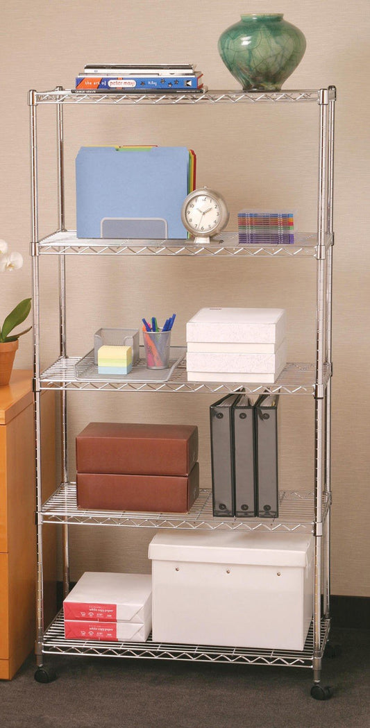 5 Shelf Steel Wire Shelving Storage Rack Heavy Duty Wheels Zinc Plated 30" x 14"