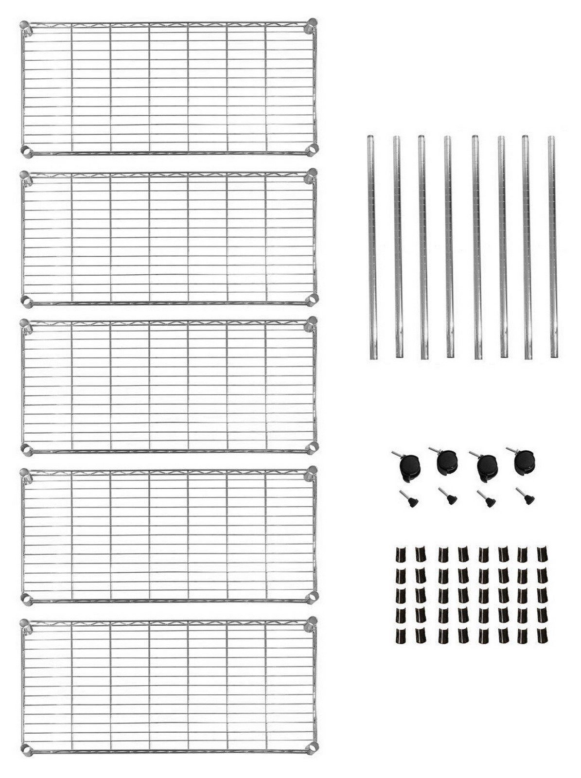 5 Shelf Steel Wire Shelving Storage Rack Heavy Duty Wheels Zinc Plated 30" x 14"
