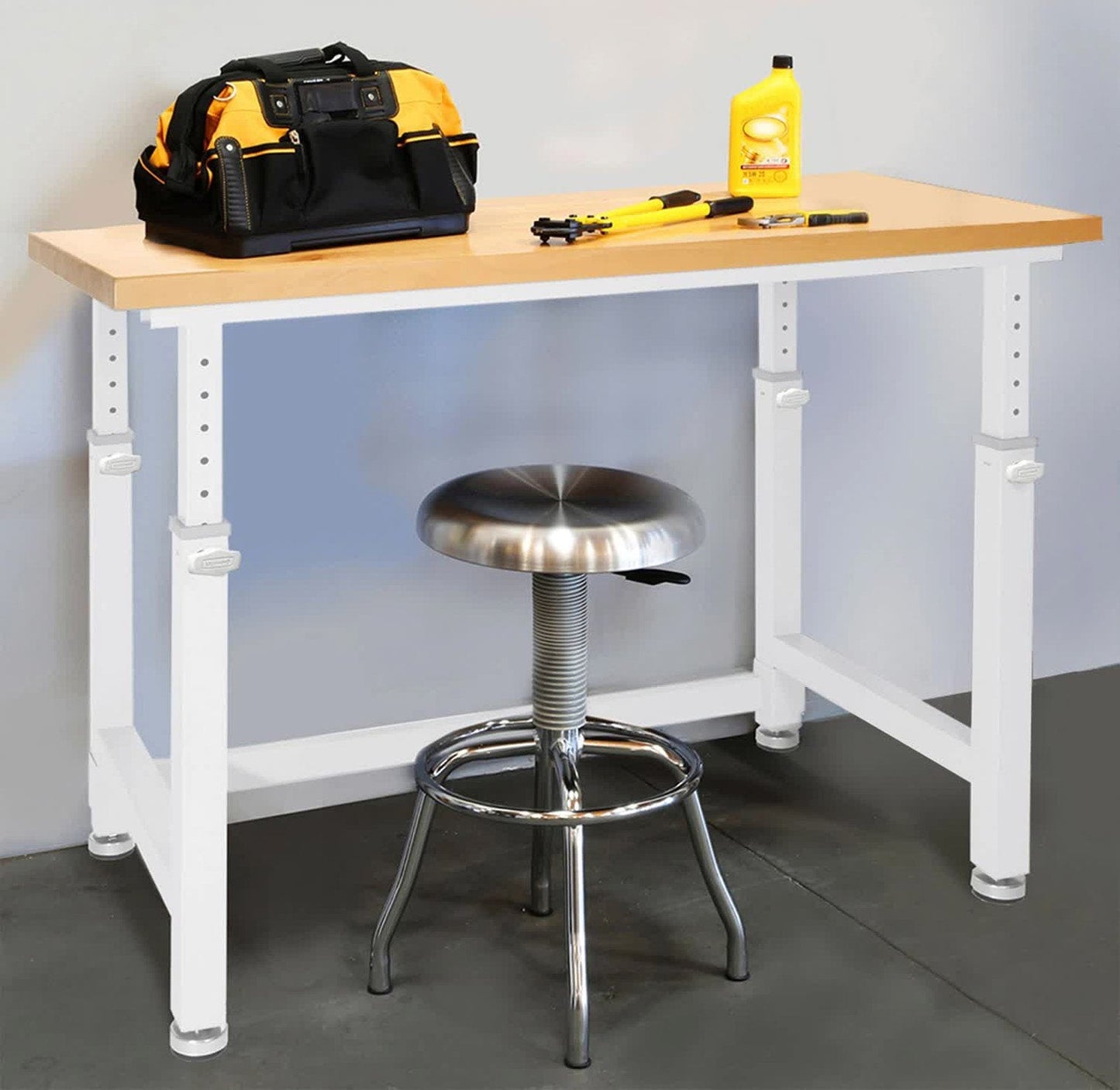 Adjustable Height Workbench Work Table Bench 48" Heavy Duty Wood Top