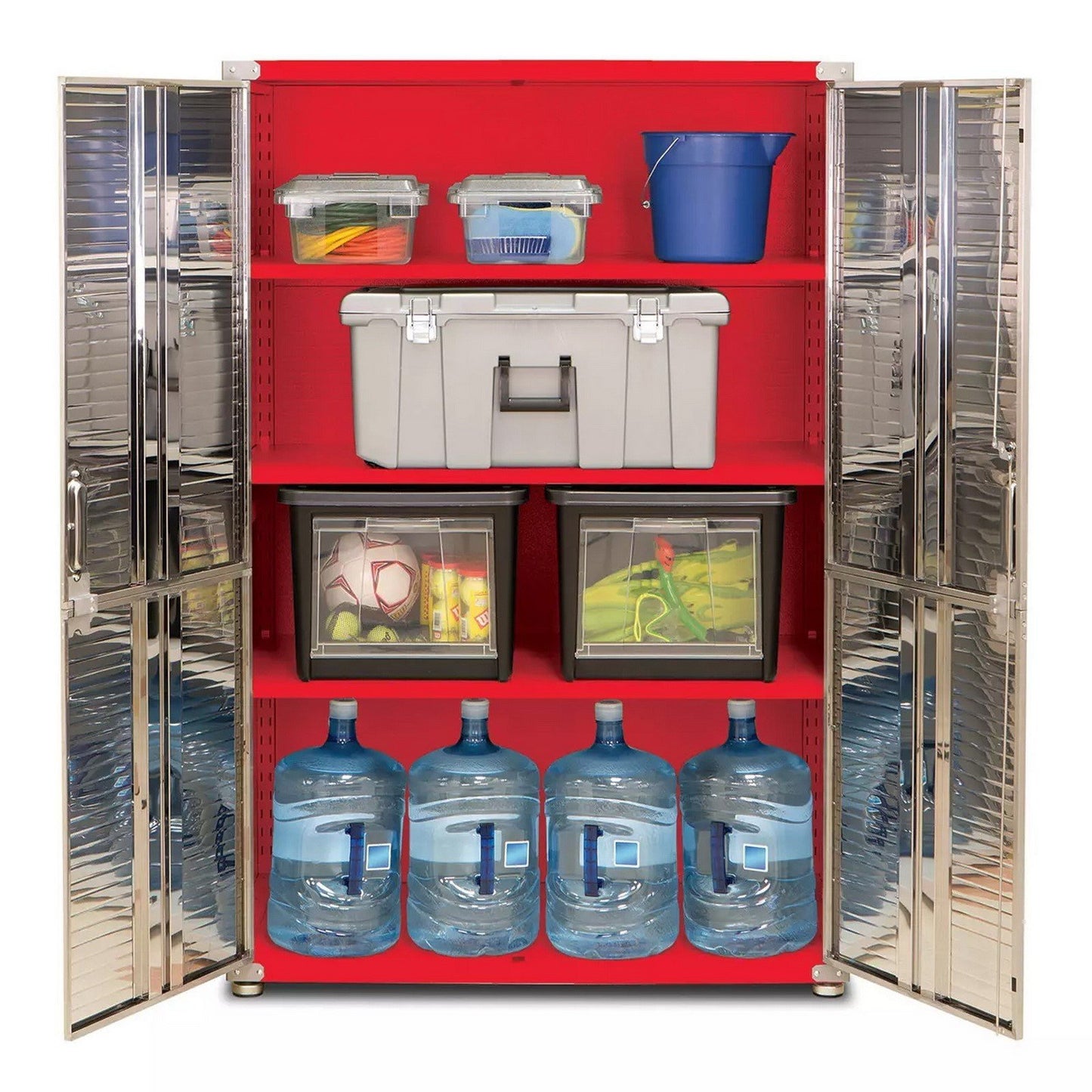 Tall Storage Tool Cabinet Locking Stainless Steel Doors 48" Wide Red Gray Black