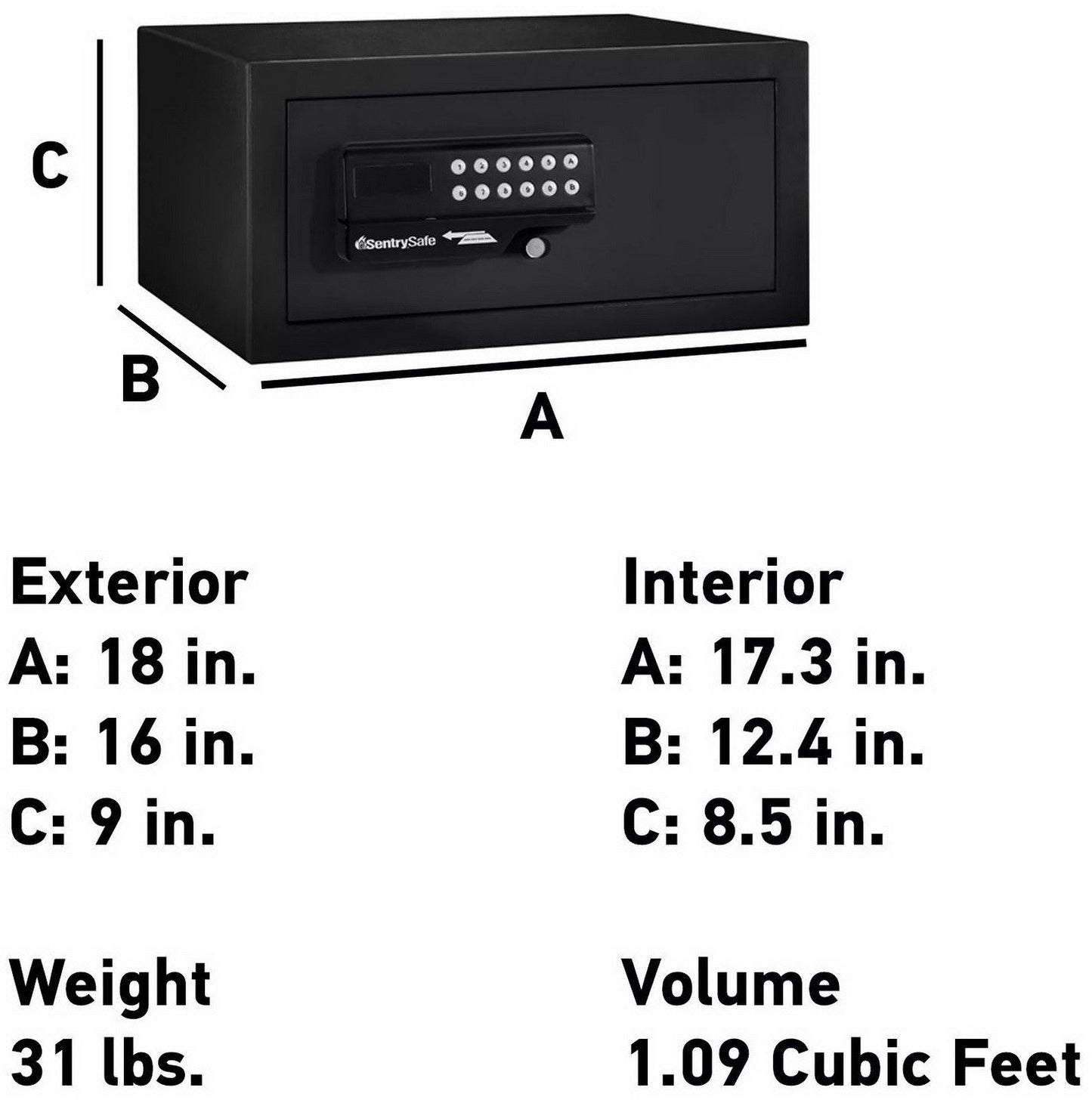 SentrySafe Security Safe Digital Keypad & Card Swipe Access 1.09 Cubic Feet