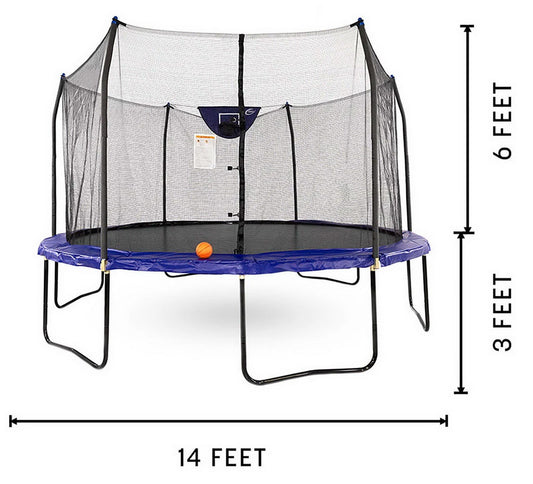 Skywalker 14' Round Trampoline with Basketball Goal Hoop Ball & Safety Enclosure