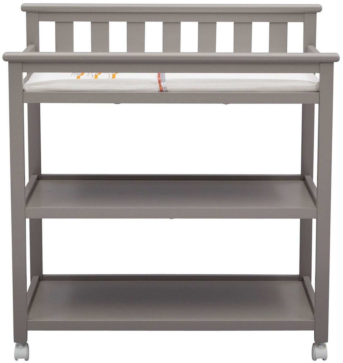 Flat Top Rolling Wood Changing Table 2 Storage Shelves with Pad White or Gray