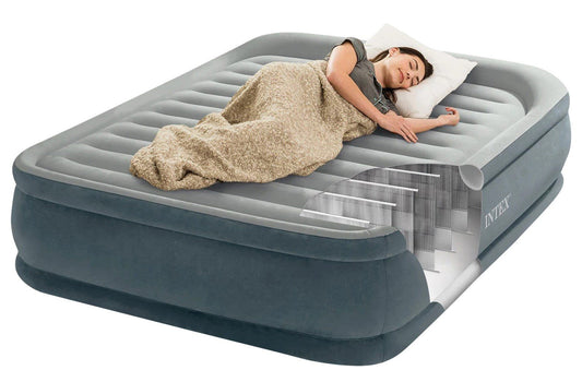 Intex Queen Dura-Beam Deluxe Comfort Pillow Rest Airbed with Internal Pump