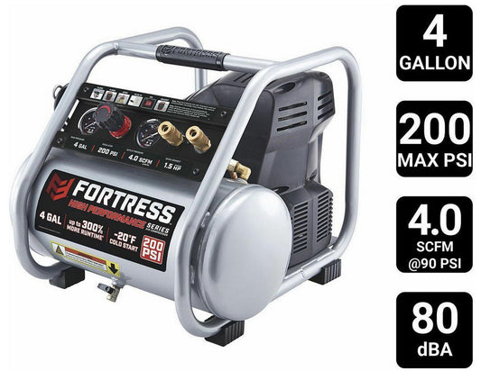 4 Gallon 200 PSI Jobsite Air Compressor High Performance Oil-Free Hand Carry