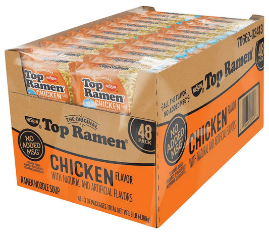 Chicken Flavor Top Ramen Noodle Soup 48 or 144 Pack Case 3 oz Pouches