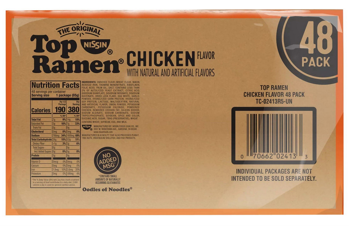 Chicken Flavor Top Ramen Noodle Soup 48 or 144 Pack Case 3 oz Pouches