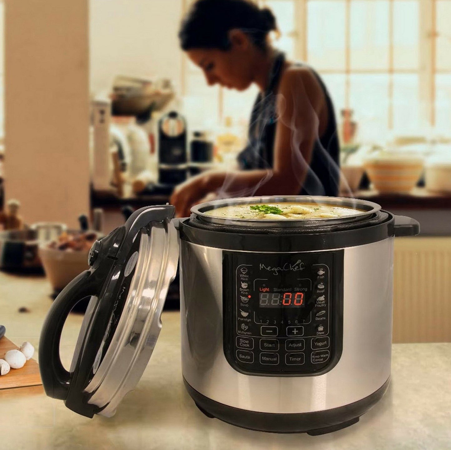 MegaChef 8 Quart Digital Pressure Cooker 1000 Watt Stainless Steel Pot