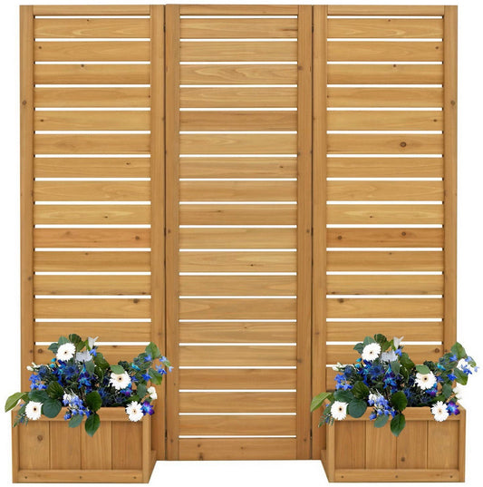 Outdoor Cedar Wood Slat Privacy Screen Hinged Wall Panels with 4 Planters