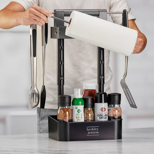 BBQ Barbecue Serving Caddy Condiment Paper Towel Roll & Utensils Holder