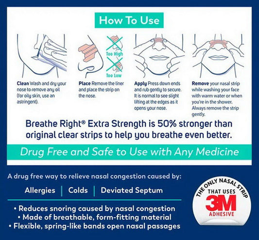 Breathe Right Nasal Strips Extra Strength Clear Snoring Relief 72 144