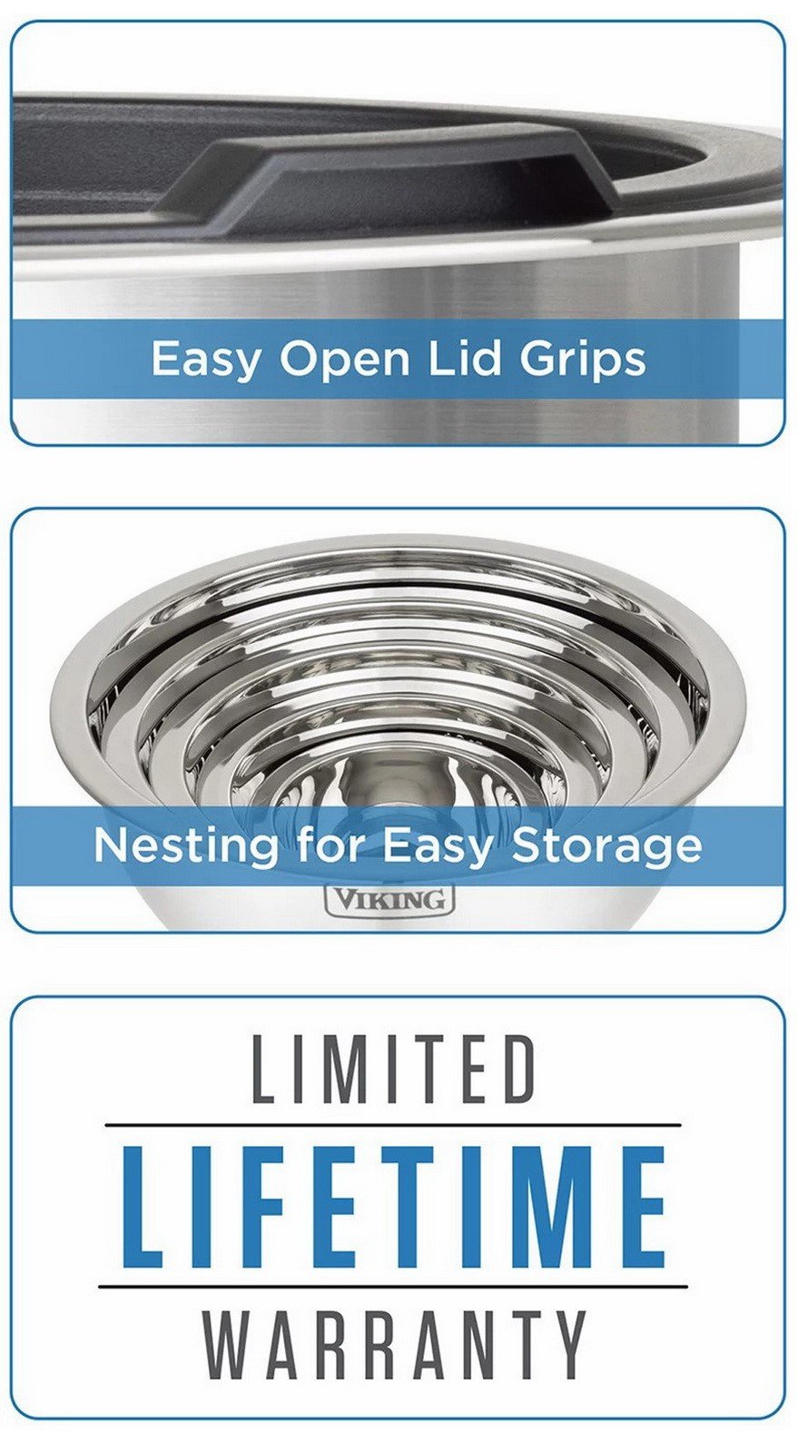 Viking 10-Piece Stainless Steel Lidded Mixing Prep and Serving Bowl Set