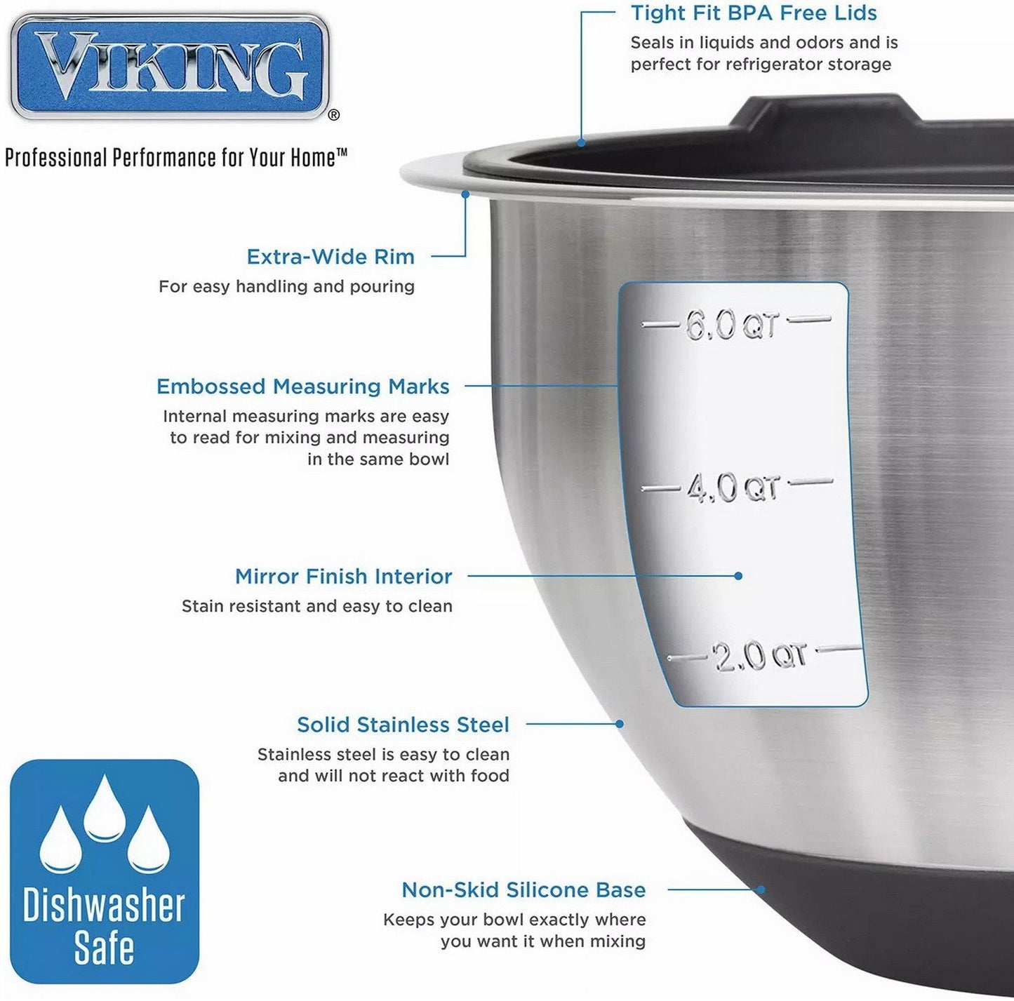 Viking 10-Piece Stainless Steel Lidded Mixing Prep and Serving Bowl Set