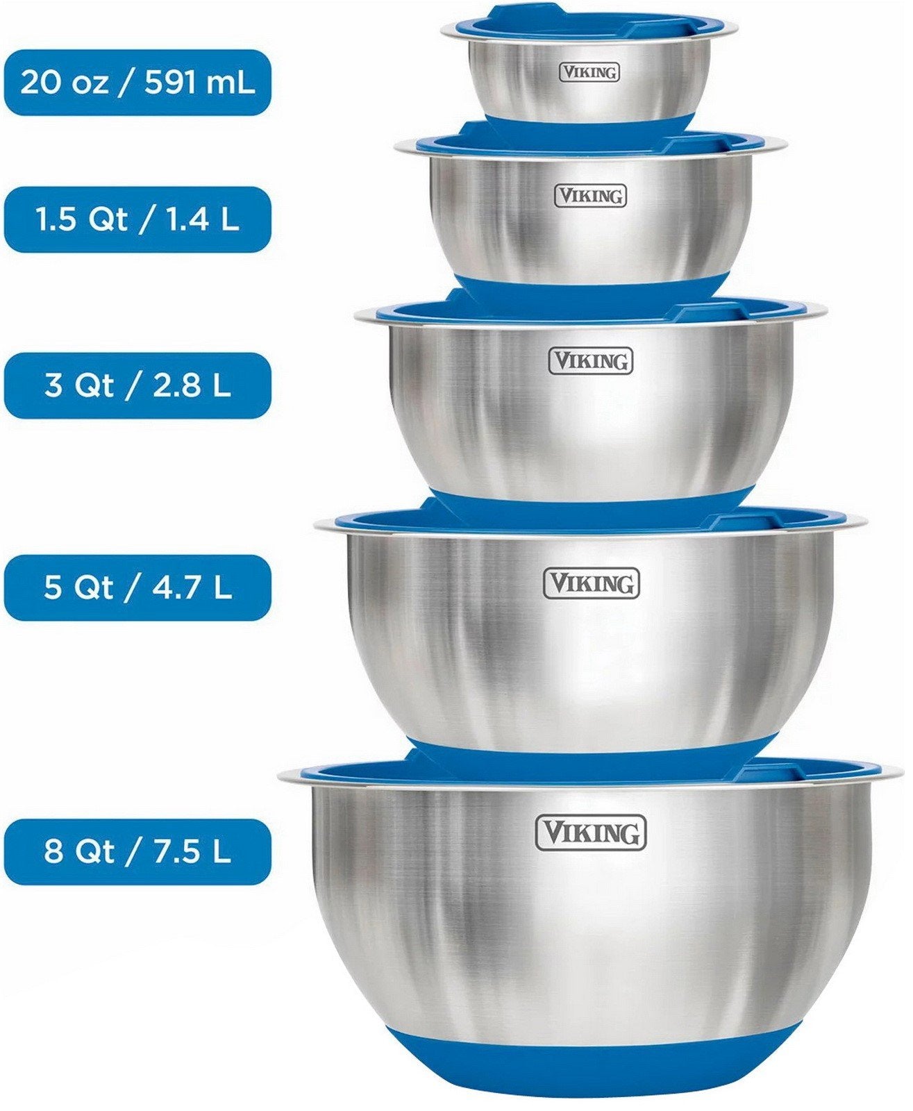 Viking 10-Piece Stainless Steel Lidded Mixing Prep and Serving Bowl Set