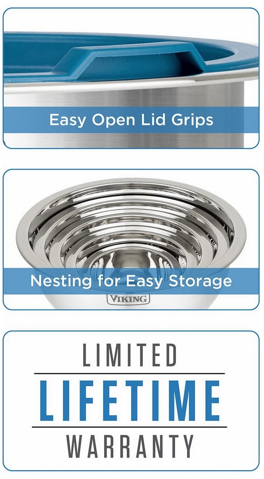 Viking 10-Piece Stainless Steel Lidded Mixing Prep and Serving Bowl Set