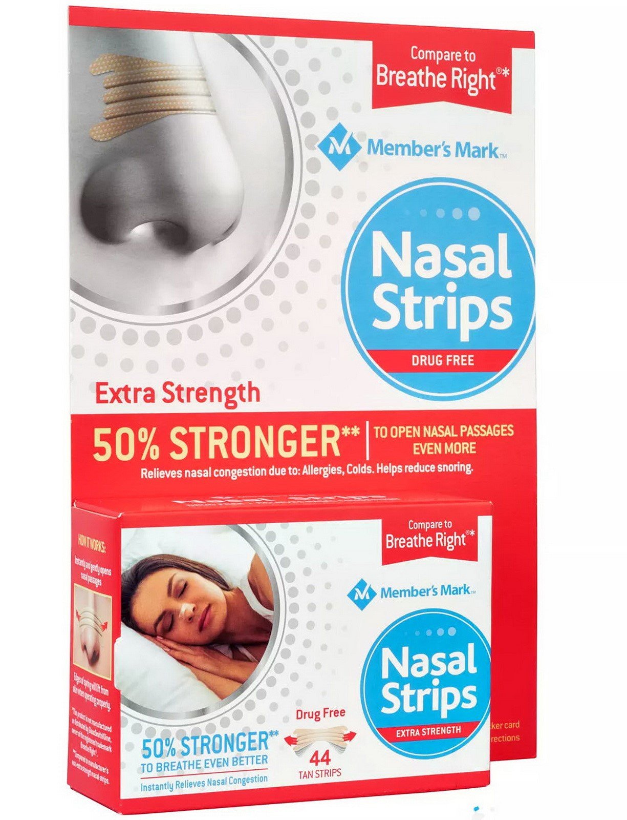 Pack of 44 Nasal Strips Extra Strength Tan Breath Easy Snoring Relief Right