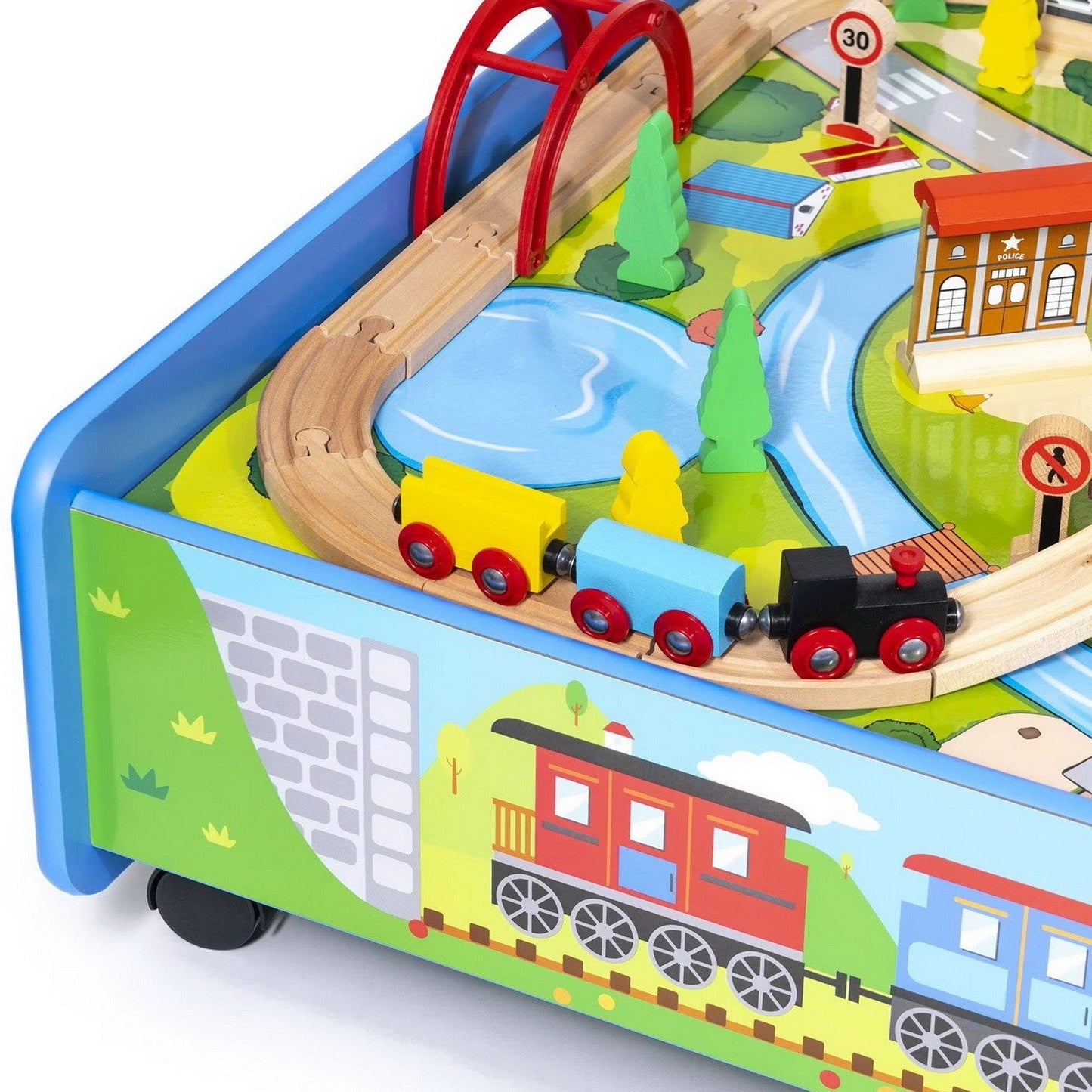 62 pc Wood Rolling Train Table Set Play Board and Track Thomas Brio Compatible