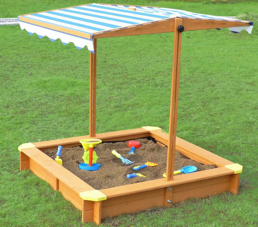 Large 4' x 4' Kids Wood Sand Box with Tilt Shade Sandbox Canopy Cover