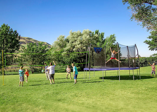 Skywalker Round Sports Arena 15' Trampoline with Basketball Goal Volleyball