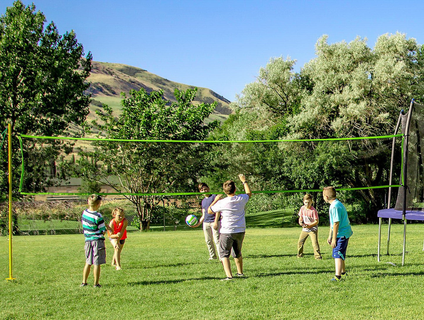 Skywalker Round Sports Arena 15' Trampoline with Basketball Goal Volleyball