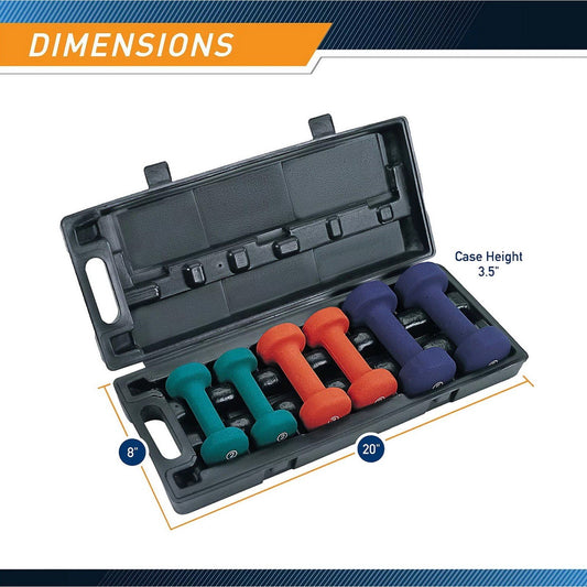 Marcy 2 3 & 5 Pound Neoprene Dumbbell Set Strength Training Weights Storage Case