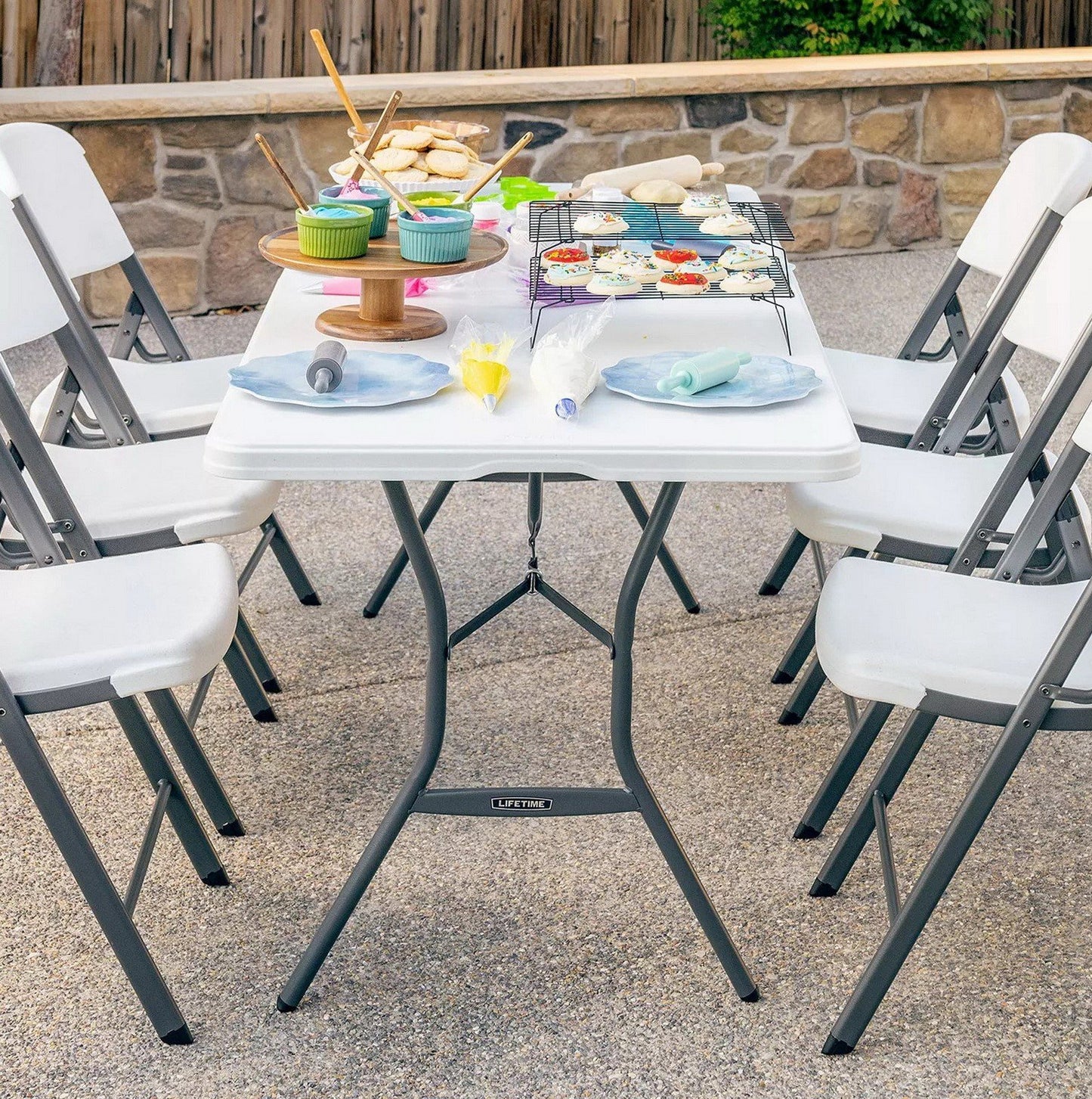 6' Long Folding Table Fold In Half HDPE Top Steel Frame 72" x 30"