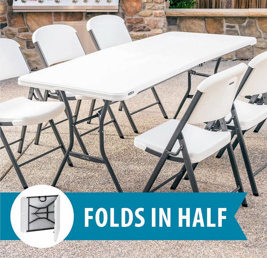 6' Long Folding Table Fold In Half HDPE Top Steel Frame 72" x 30"