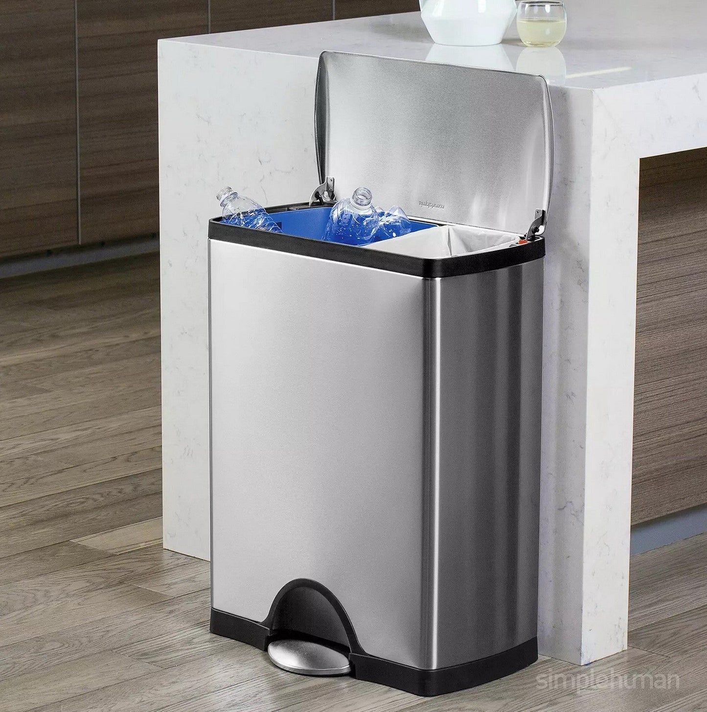 12 Gallon Dual Compartment Stainless Steel Step Trash Can Garbage Bin