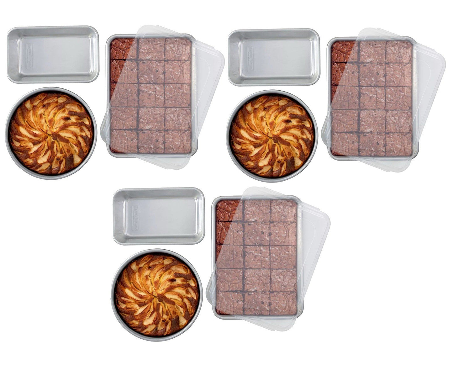 Nordic Ware Baking Cake Pans Set 9"x13" Pan w/ Lid 9" Round Pan 1.5 lb Loaf Pan