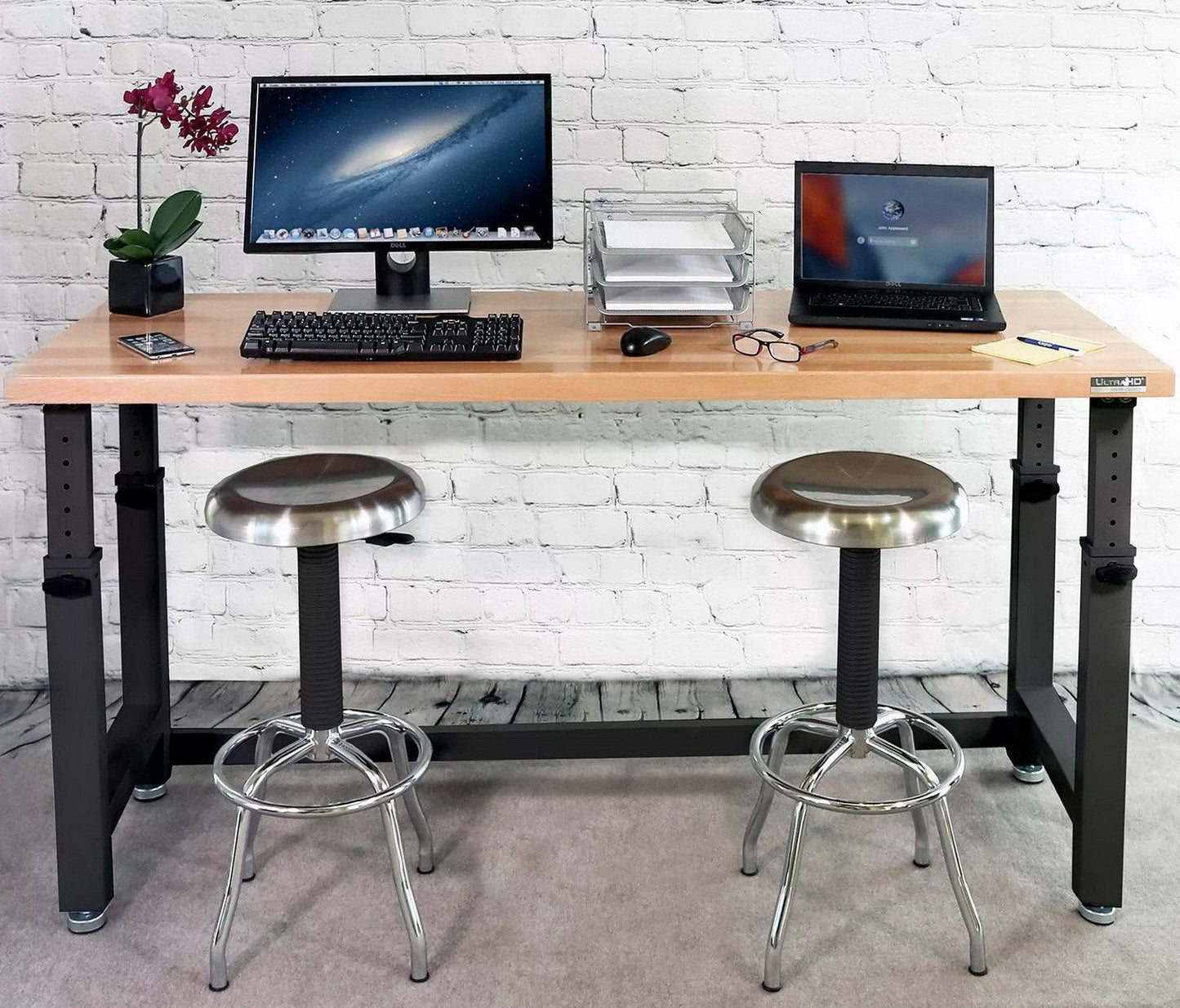 Adjustable Height Workbench Work Table Bench 72" Heavy Duty Wood Top Black