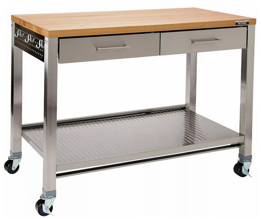 Wood Top Kitchen Island Cart Prep Table Two Drawer Steel Shop Desk Work Center