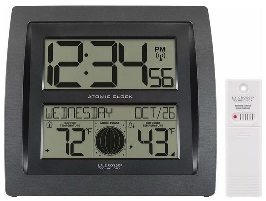 La Crosse Technology Curved Digital Atomic Wall Clock Moon Phase & Temperature