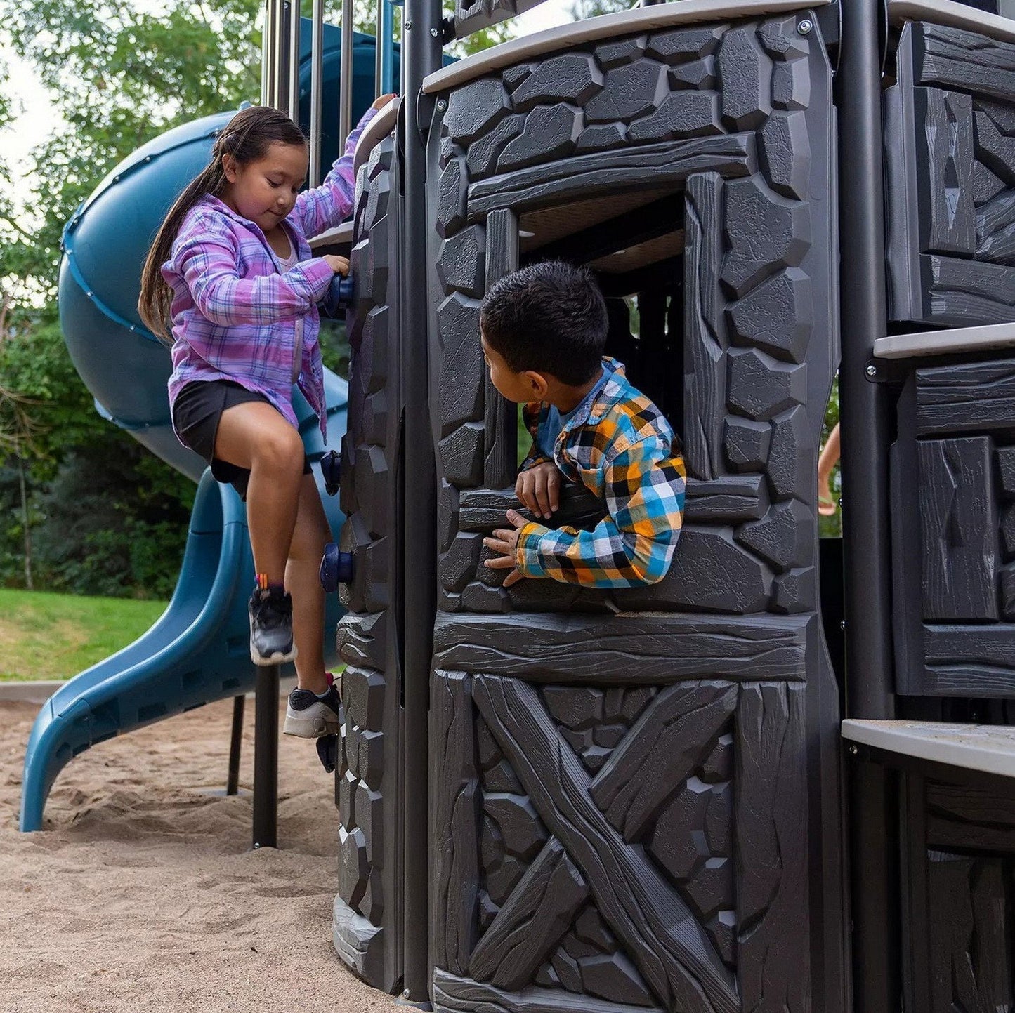 Huge Castle Clubhouse Playground Playset with Swing Spiral Slide Climbing Wall