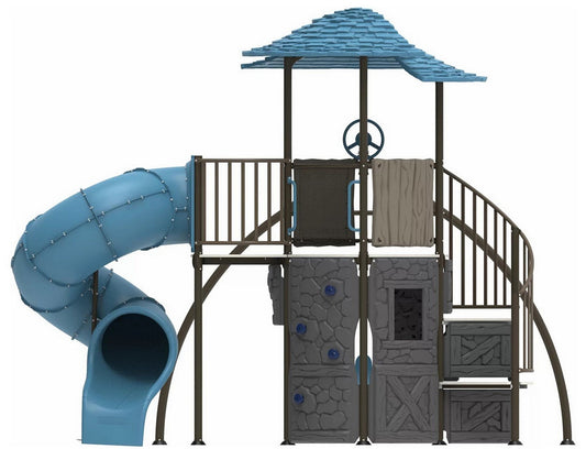 Huge Castle Clubhouse Playground Playset with Swing Spiral Slide Climbing Wall
