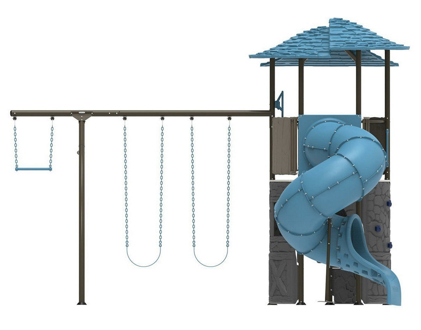 Huge Castle Clubhouse Playground Playset with Swing Spiral Slide Climbing Wall