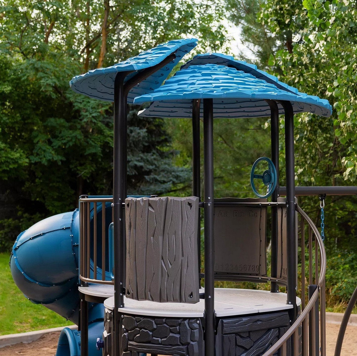 Huge Castle Clubhouse Playground Playset with Swing Spiral Slide Climbing Wall