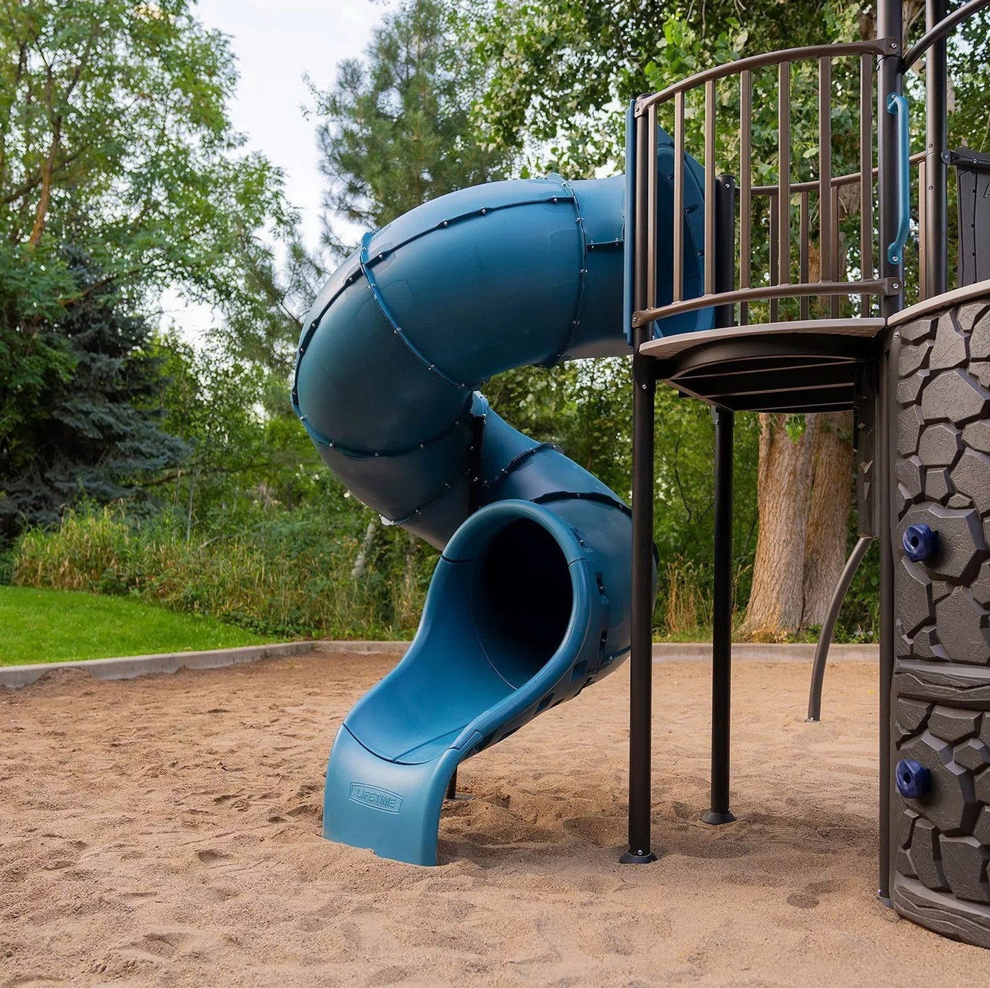 Huge Castle Clubhouse Playground Playset with Swing Spiral Slide Climbing Wall