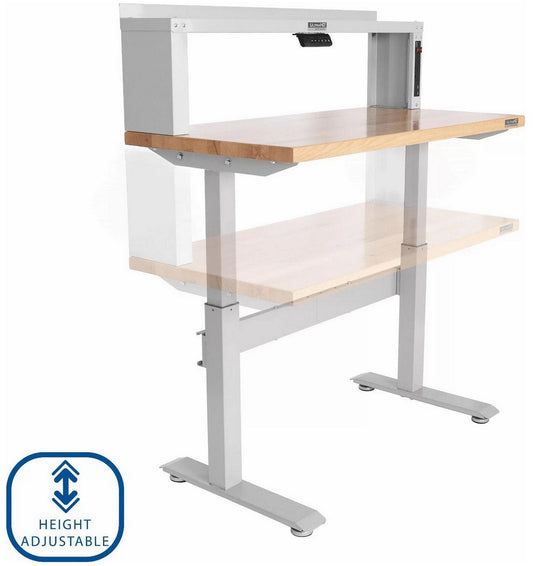 Adjustable Height Electric Workbench Work Table Bench 48" x 24" Solid Wood Top