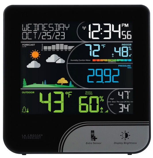 La Crosse Wireless Color Weather Station Temperature Humidity Forecast Time Date